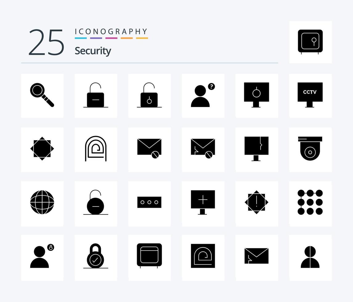 Sicherheit 25 solides Glyphen-Icon-Paket inklusive Spion. Kamera. anonym. Sicherheit. Passwort vektor