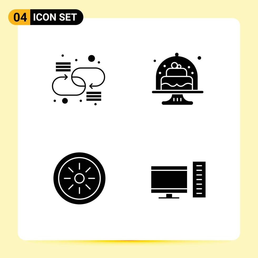 4 universelle solide Glyphenzeichen Symbole von Kettennahrungsmittelnetz Kuchengemüse editierbare Vektordesign-Elemente vektor