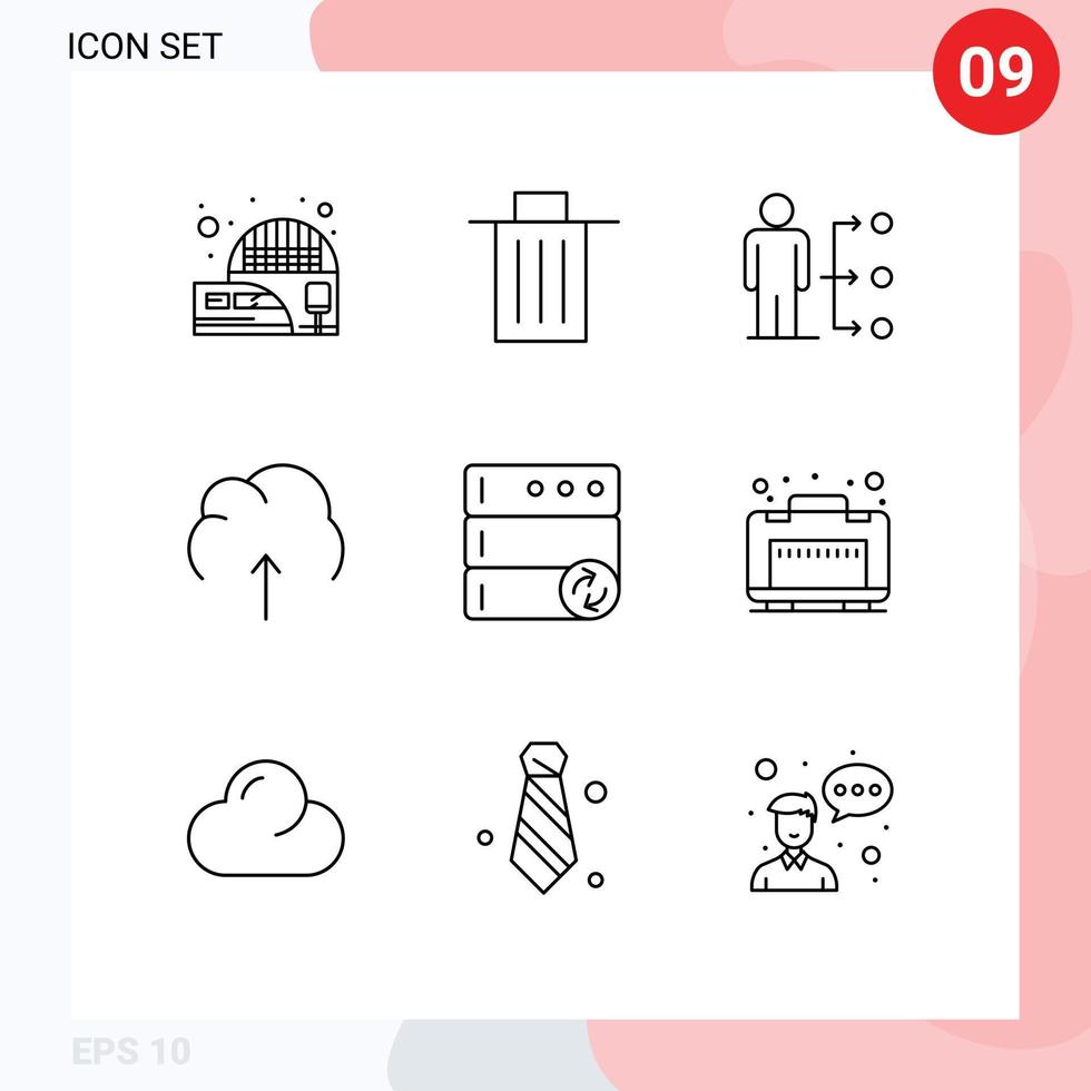 packa av 9 modern konturer tecken och symboler för webb skriva ut media sådan som server data skräp moln användare redigerbar vektor design element