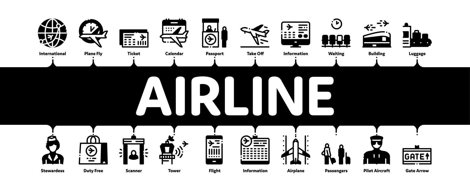 flygbolag och flygplats minimal infographic baner vektor