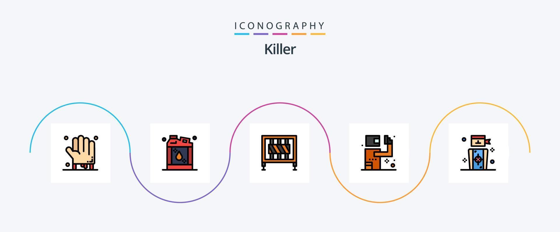 mördare linje fylld platt 5 ikon packa Inklusive mål. mördare. barriär. döda. mördare vektor