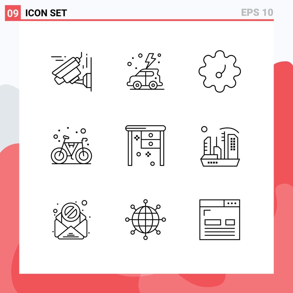 Aktienvektor-Icon-Pack mit 9 Zeilenzeichen und Symbolen für bearbeitbare Vektordesign-Elemente für den Büroschreibtisch der Stadt vektor