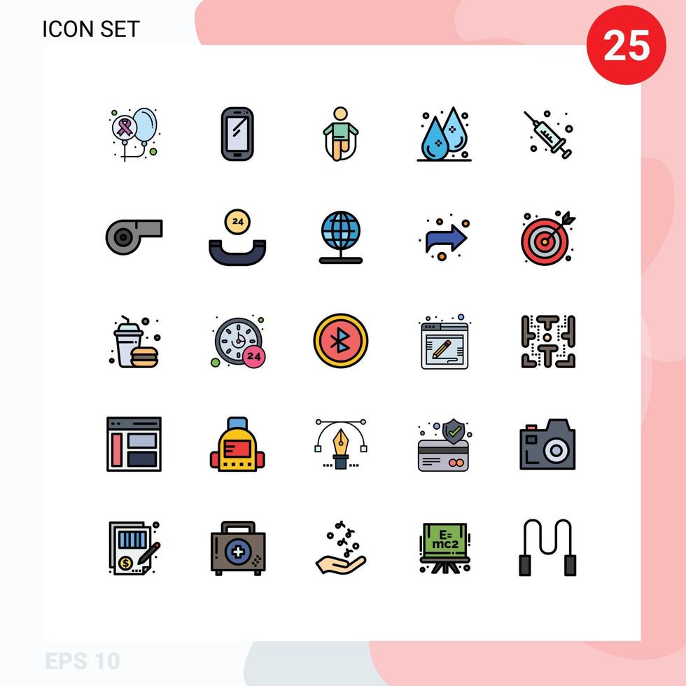25 universelle gefüllte Linien flache Farbzeichen Symbole von Flüssigkeitstropfen huawei überspringen springen editierbare Vektordesign-Elemente vektor