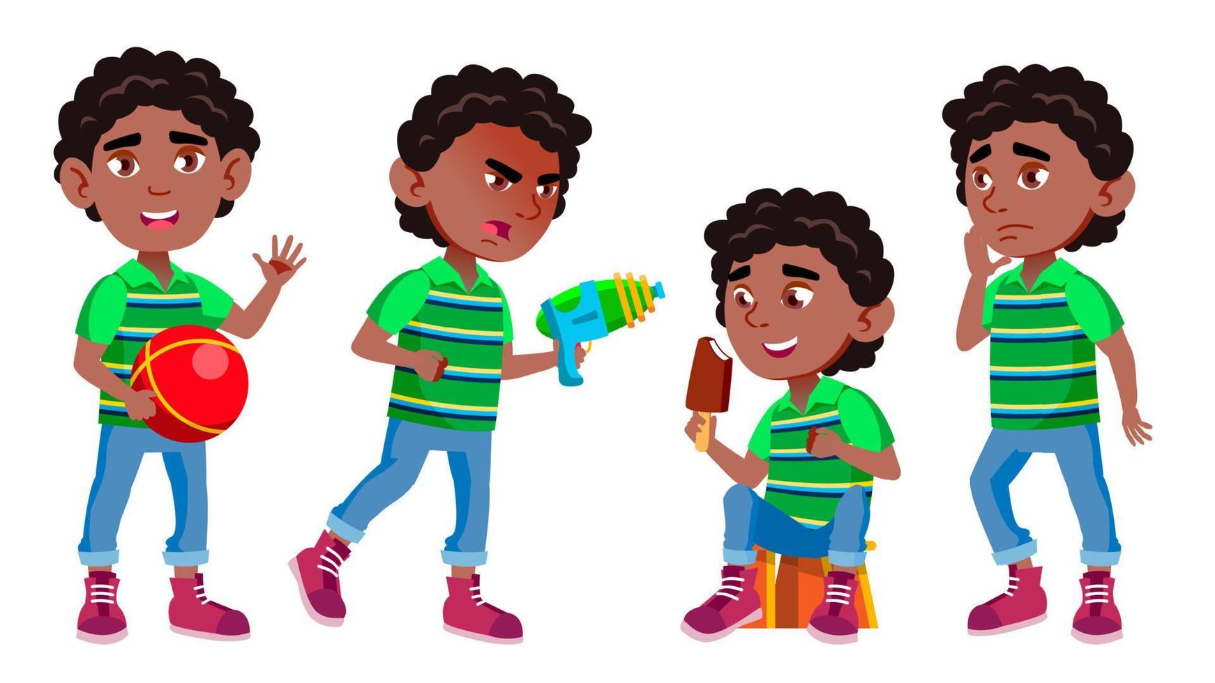 svart, afro amerikan pojke dagis unge vektor. liten barn på lekplats. har roligt. för annons, hälsning, meddelande design. isolerat tecknad serie illustration vektor