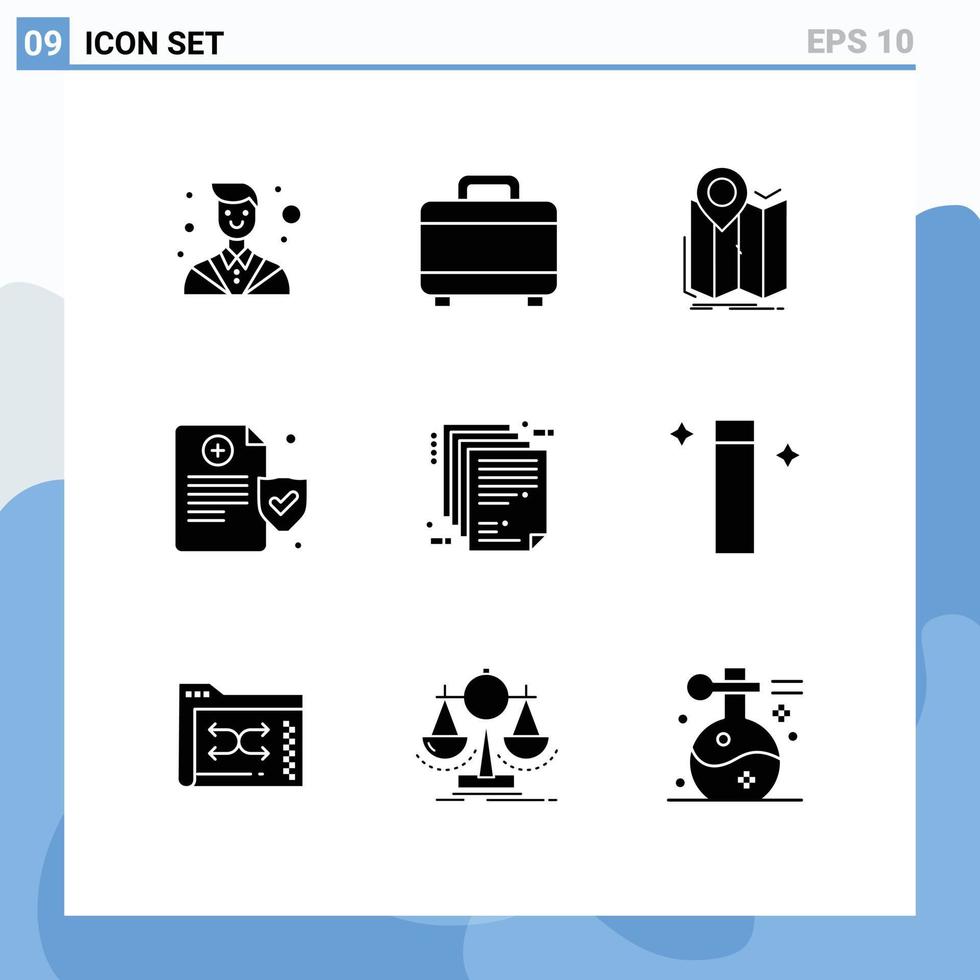 uppsättning av 9 vektor fast glyfer på rutnät för företag arkitektur levereras plats politik hälsa redigerbar vektor design element