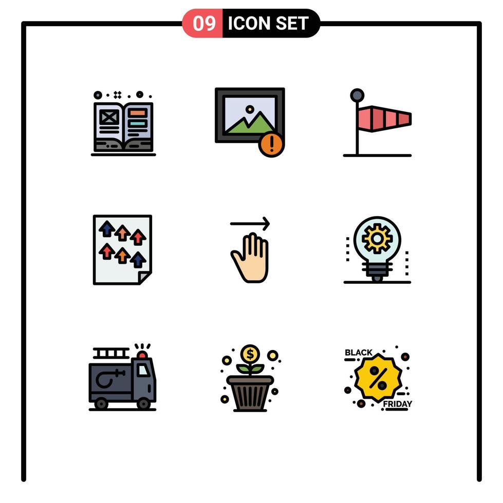 piktogram uppsättning av 9 enkel fylld linje platt färger av hand papper blåsa sida data redigerbar vektor design element