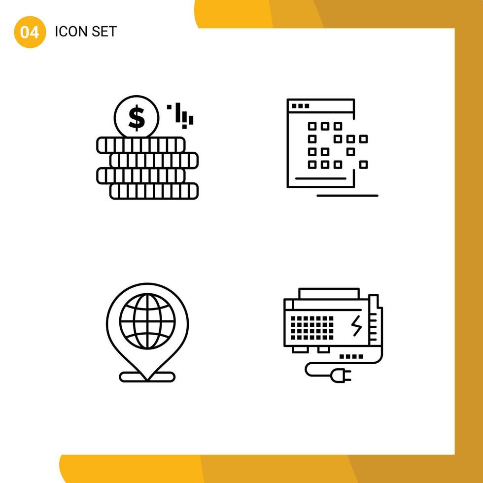 4 universell linje tecken symboler av pengar klot mobil punkt plats redigerbar vektor design element