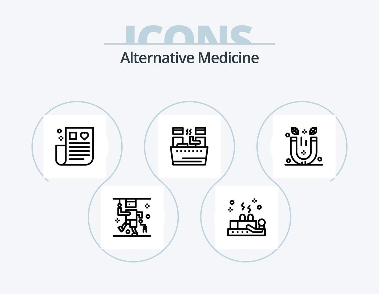 alternative Medizin Linie Icon Pack 5 Icon Design. Menschen. Orange. Bad. Saft. Getränk vektor