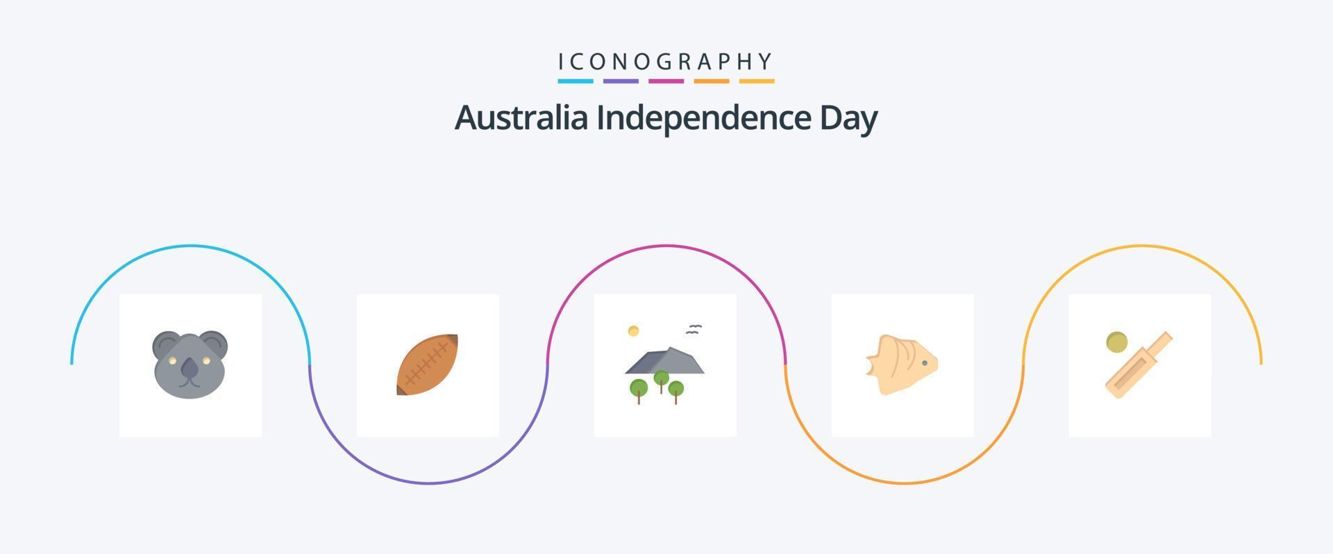 Australien oberoende dag platt 5 ikon packa Inklusive korall. fåglar. rugby. träd. landskap vektor