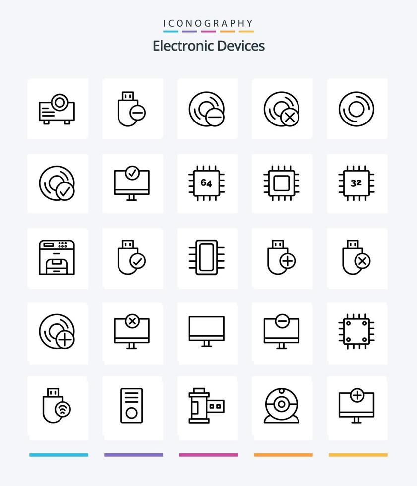 kreativ enheter 25 översikt ikon packa sådan som grej. enheter. datorer. ansluten. hårdvara vektor