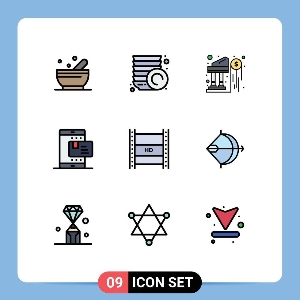9 kreativ ikoner modern tecken och symboler av hd i filmskapande digital video sändningar investering handla betalning redigerbar vektor design element