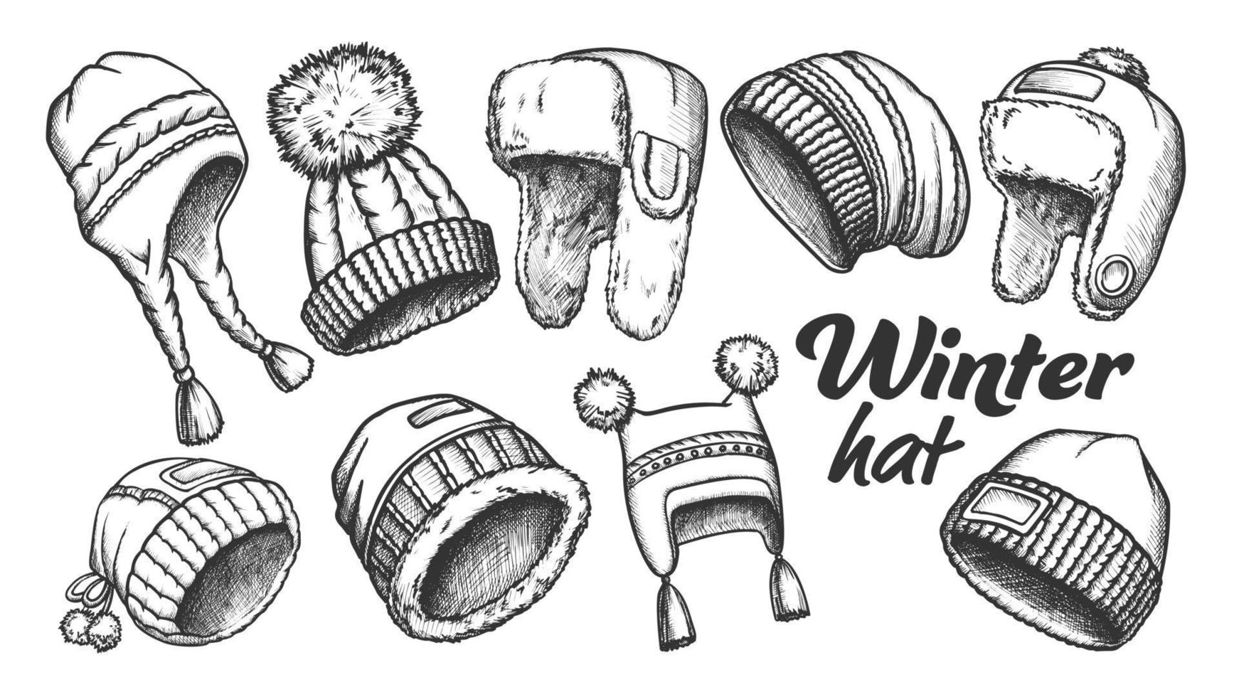 vinter- hatt Kläder tillbehör retro uppsättning vektor
