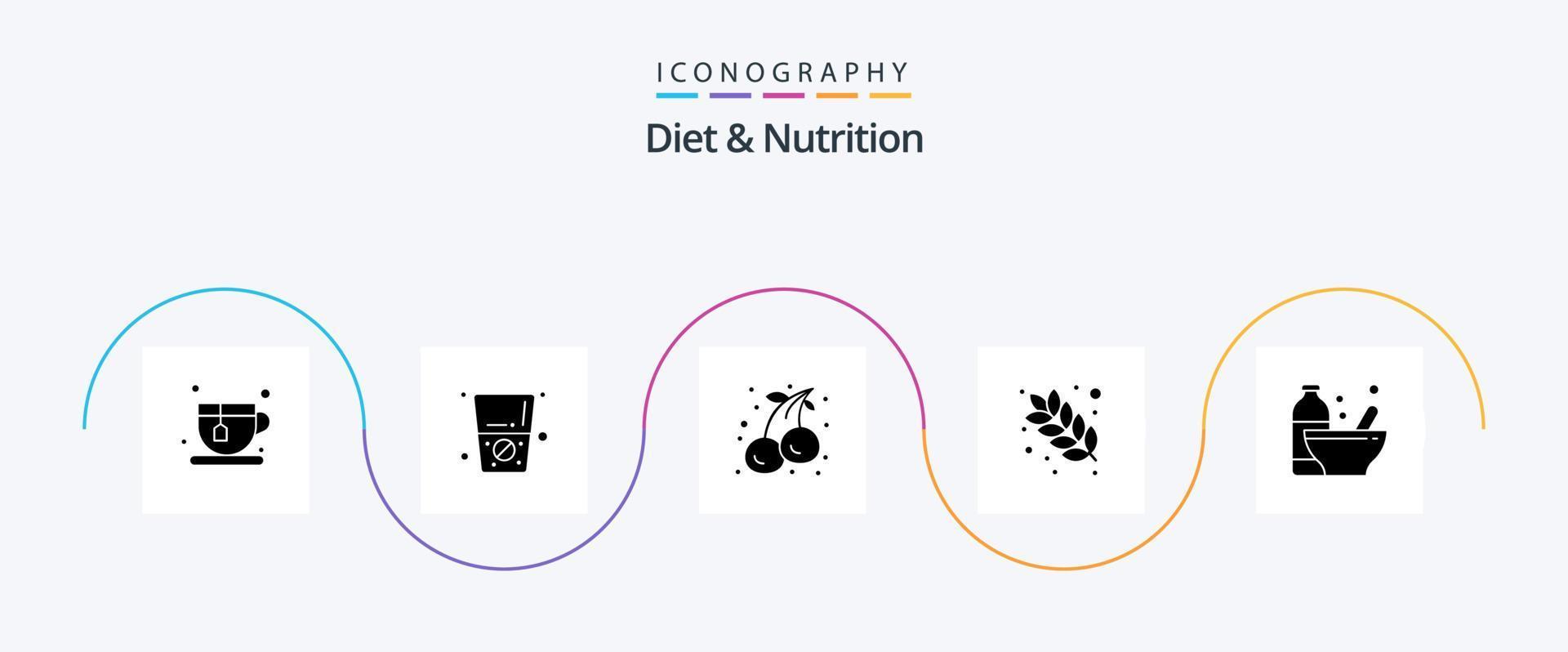 diet och näring glyf 5 ikon packa Inklusive näring. flaska. mat. bodybuilding. spannmål vektor