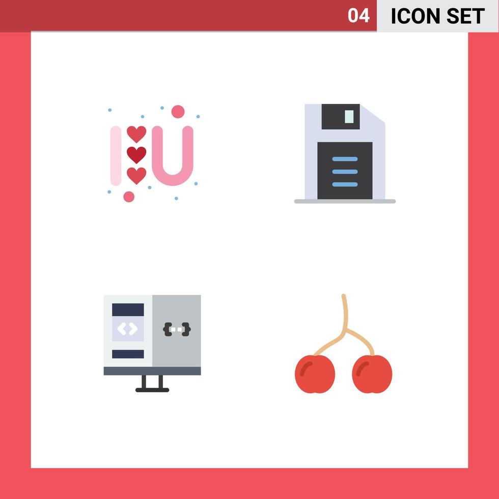 Flaches Icon-Paket mit 4 universellen Symbolen des Herz-Computer-Liebeszeichens Retro-Entwicklung editierbare Vektordesign-Elemente vektor