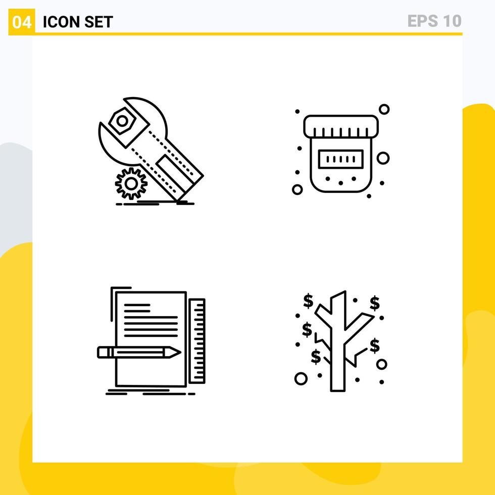 grupp av 4 modern fylld linje platt färger uppsättning för inställningar kodning underhåll läkemedel programmering redigerbar vektor design element