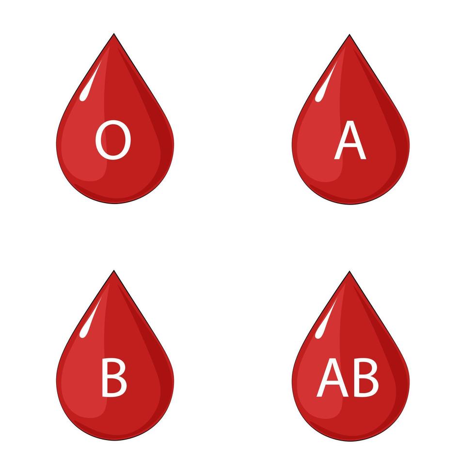 Illustration von Tropfen verschiedener Blutgruppen vektor