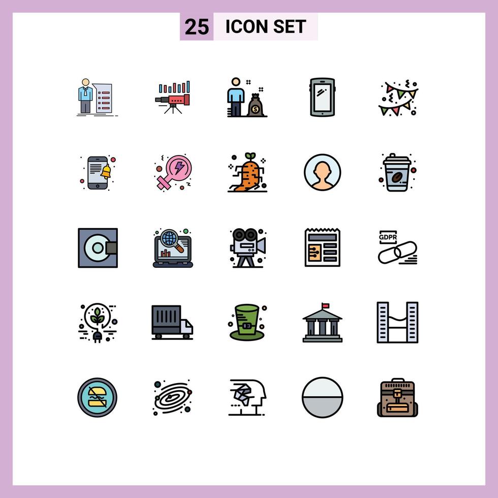 modern uppsättning av 25 fylld linje platt färger pictograph av mobil telefon prognostisering investerare företag redigerbar vektor design element