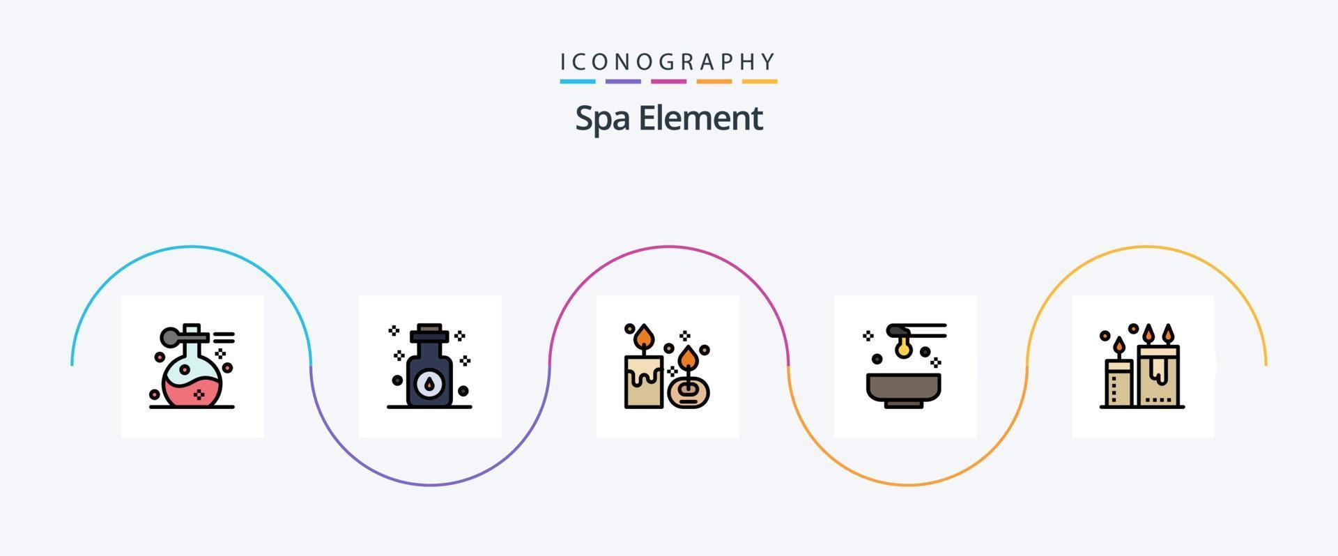 spa element linje fylld platt 5 ikon packa Inklusive spa. honung. spa. skönhet. ljus vektor