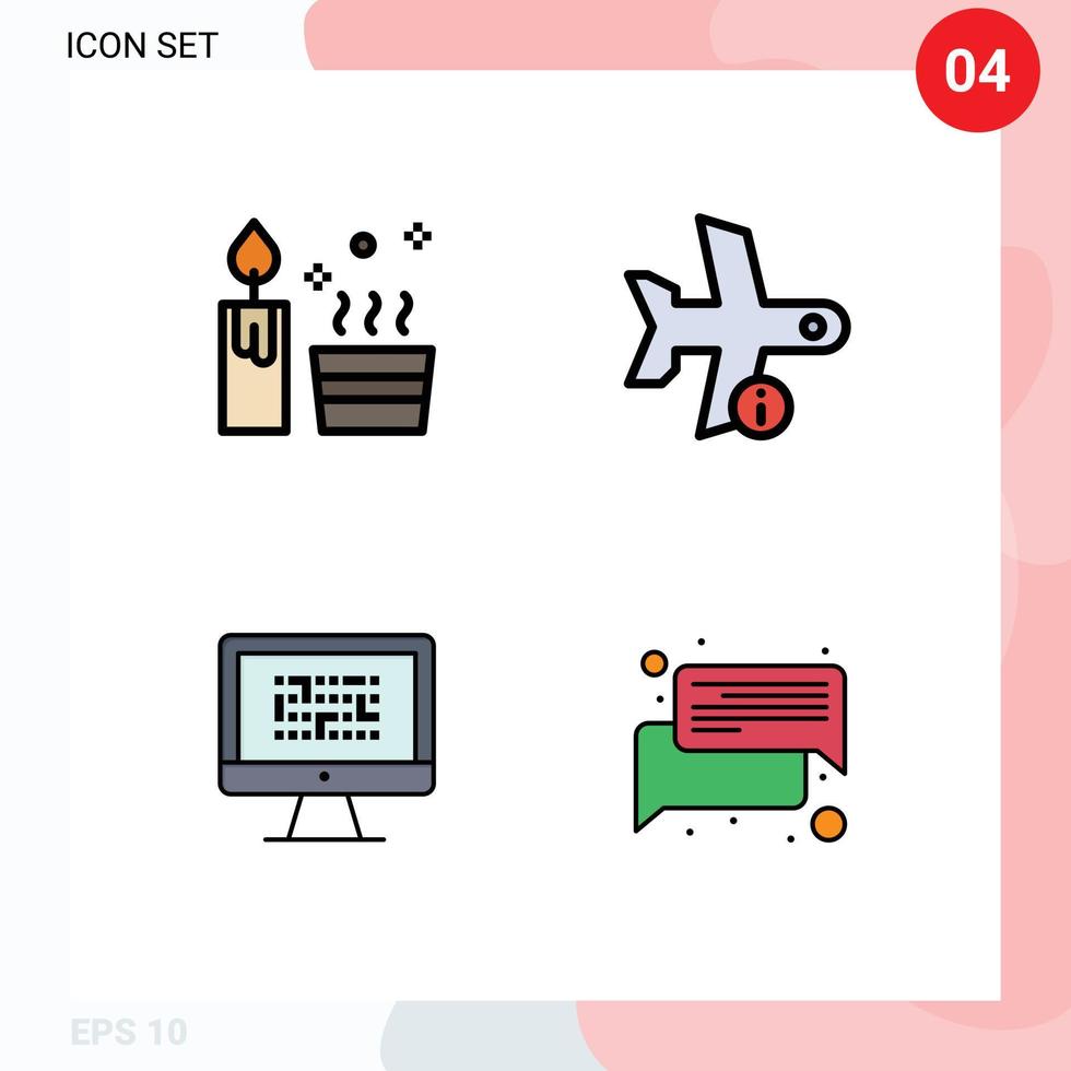 Gruppe von 4 modernen Filledline-Flachfarben für Kerzengrafik-Wellness-Flugzeug-Ddos-editierbare Vektordesign-Elemente vektor