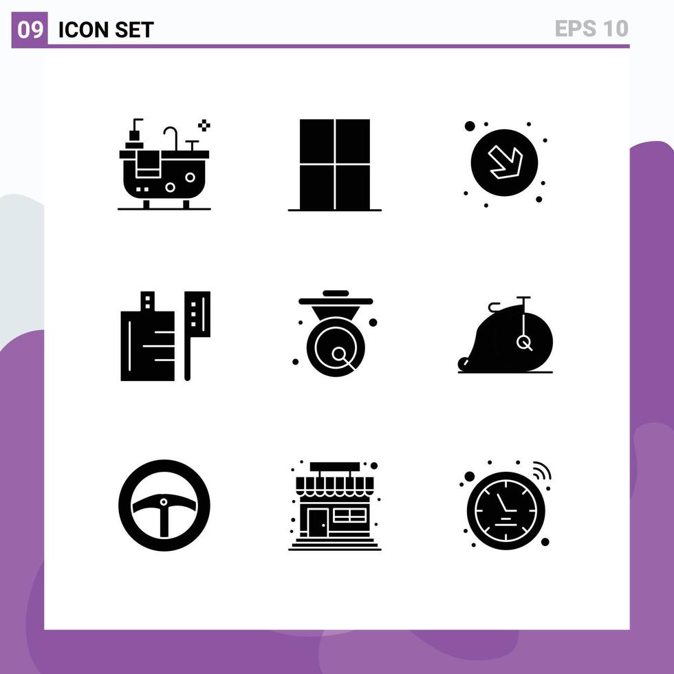 piktogram uppsättning av 9 enkel fast glyfer av gong klocka pil asiatisk förberedelse redigerbar vektor design element