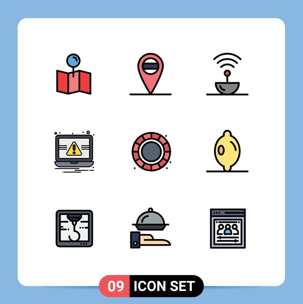 mobil gränssnitt fylld linje platt Färg uppsättning av 9 piktogram av citrus- kreativ signal Färg hjul underrättelse redigerbar vektor design element