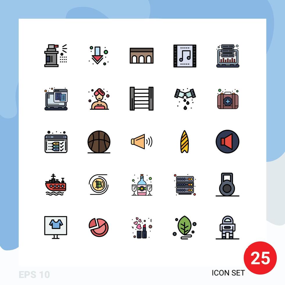 Stock Vector Icon Pack mit 25 Zeilenzeichen und Symbolen für die Analyse Musikkonzertarchitektur Musikfeier editierbare Vektordesignelemente