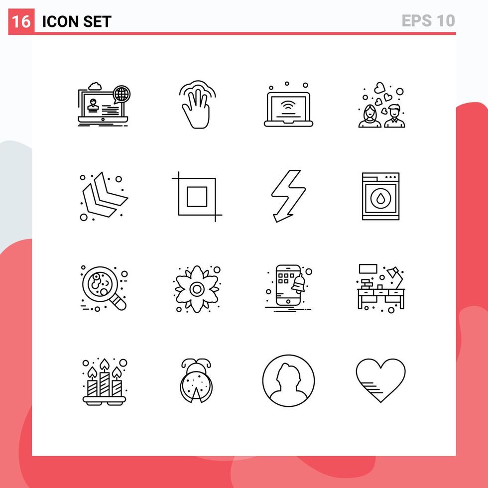 uppsättning av 16 modern ui ikoner symboler tecken för bröllop par gränssnitt wiFi internet av saker redigerbar vektor design element