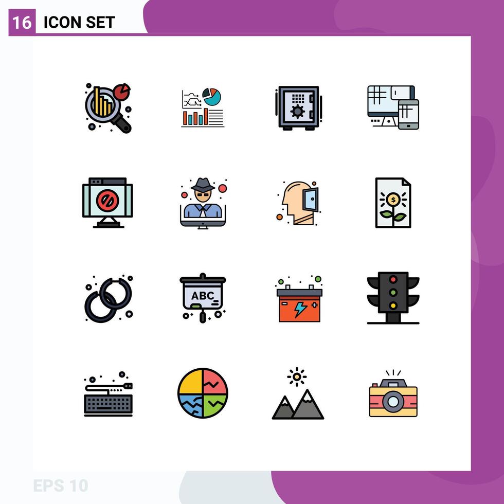 piktogram uppsättning av 16 enkel platt Färg fylld rader av radera utbildning låda cell dator redigerbar kreativ vektor design element