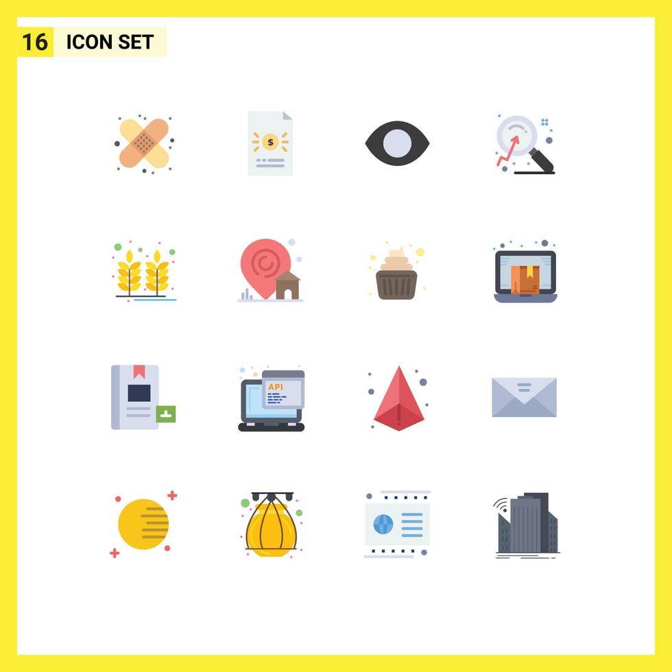 Gruppe von 16 flachen Farbzeichen und Symbolen für Farm Research Finance Market Vision editierbares Paket kreativer Vektordesign-Elemente vektor