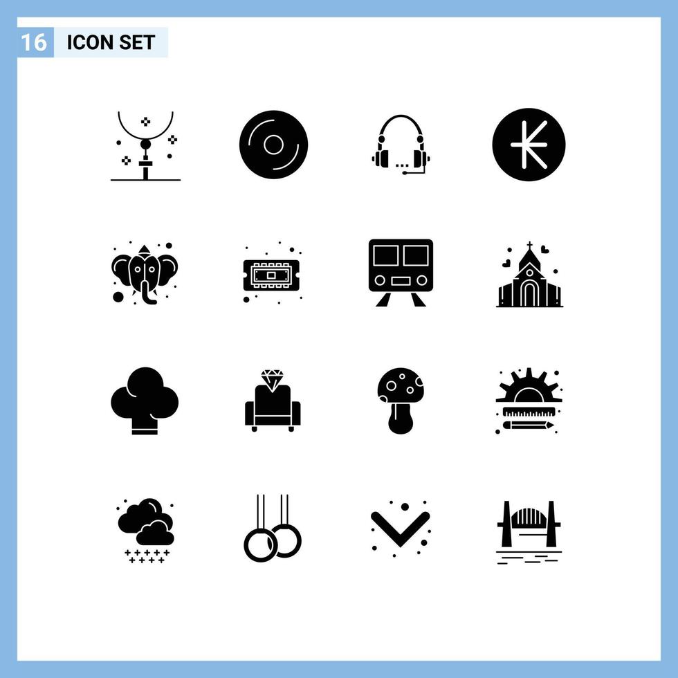 solides Glyphenpaket mit 16 universellen Symbolen für Währungen, die bearbeitbare Vektordesign-Elemente für die Medien-Headset-Kommunikation unterstützen vektor
