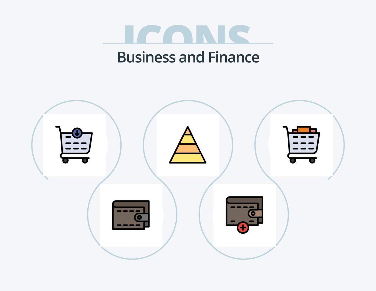 Finanzlinie gefüllt Icon Pack 5 Icon Design. . . Geldbörse. Auschecken. Kaufen vektor