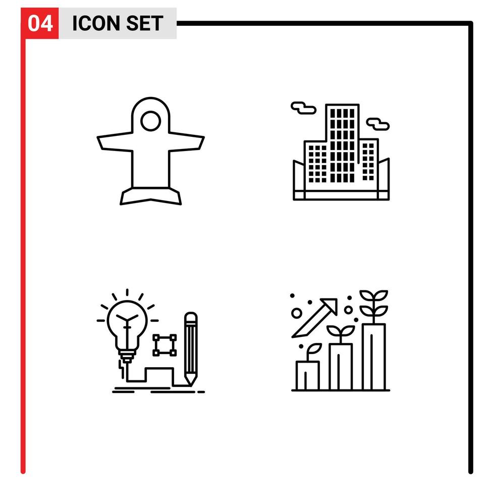 Universelle Symbolsymbole Gruppe von 4 modernen Filledline-Flachfarben von Flugzeugschlüsselfahrzeugen Büro-Glühbirne editierbare Vektordesign-Elemente vektor