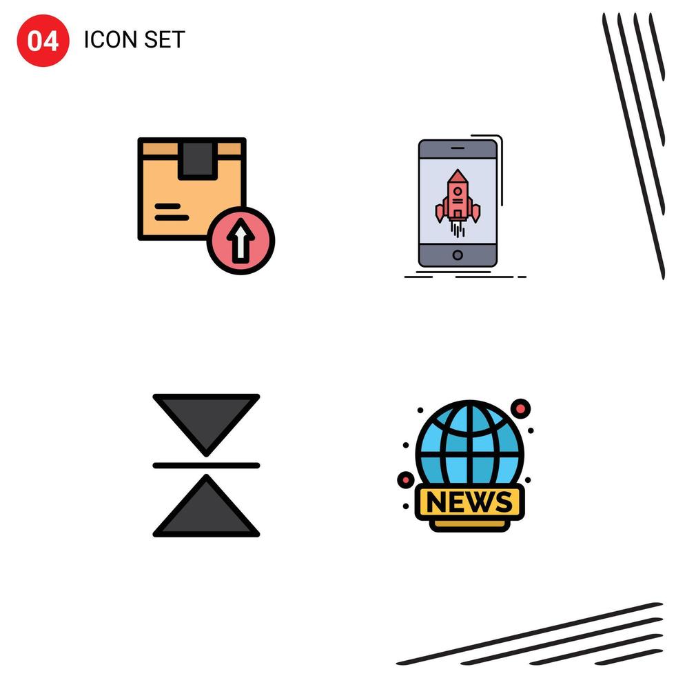 universelle Symbolsymbole Gruppe von 4 modernen Fillline-Flachfarben von Pfeil nach oben Telefon-Logistik-Gaming-Spiegel editierbare Vektordesign-Elemente vektor
