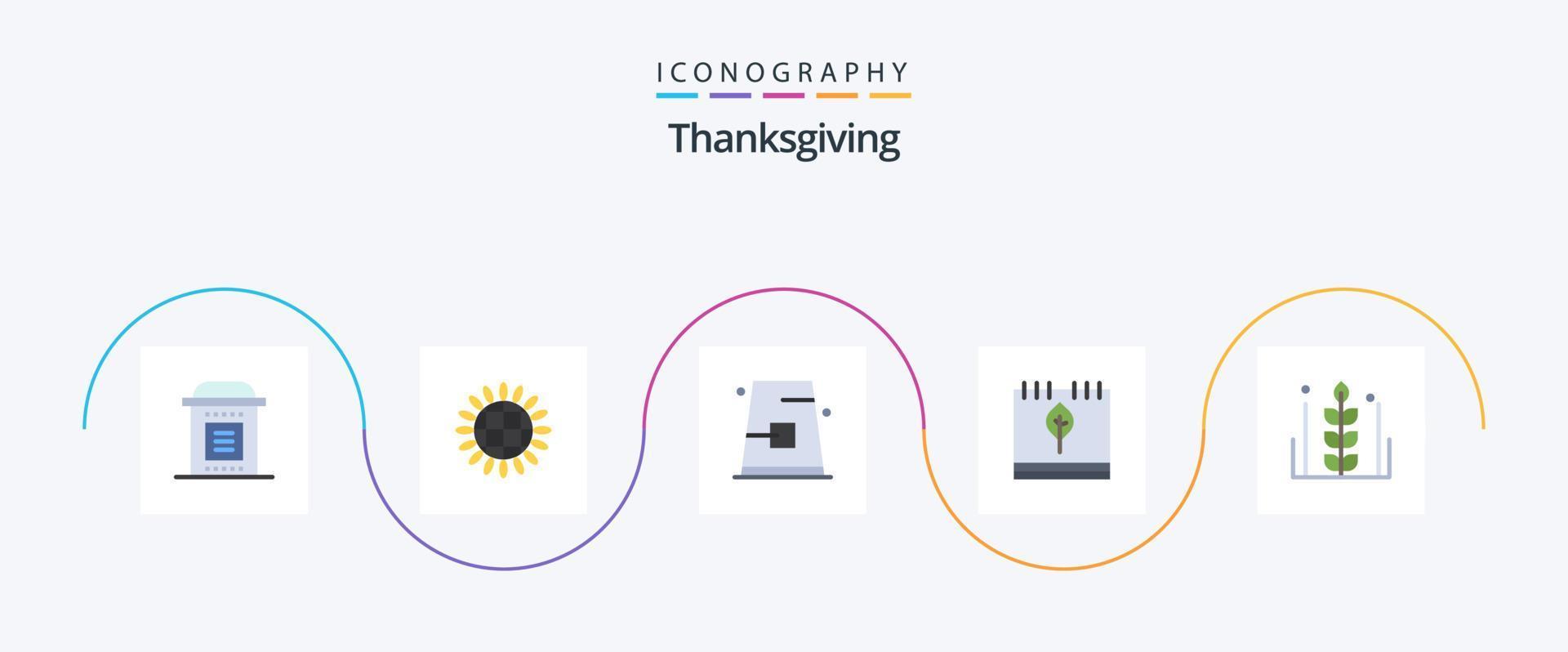 Thanksgiving Flat 5 Icon Pack inklusive Blatt. Kalender. Gemüse. Herbst. Niedergang vektor