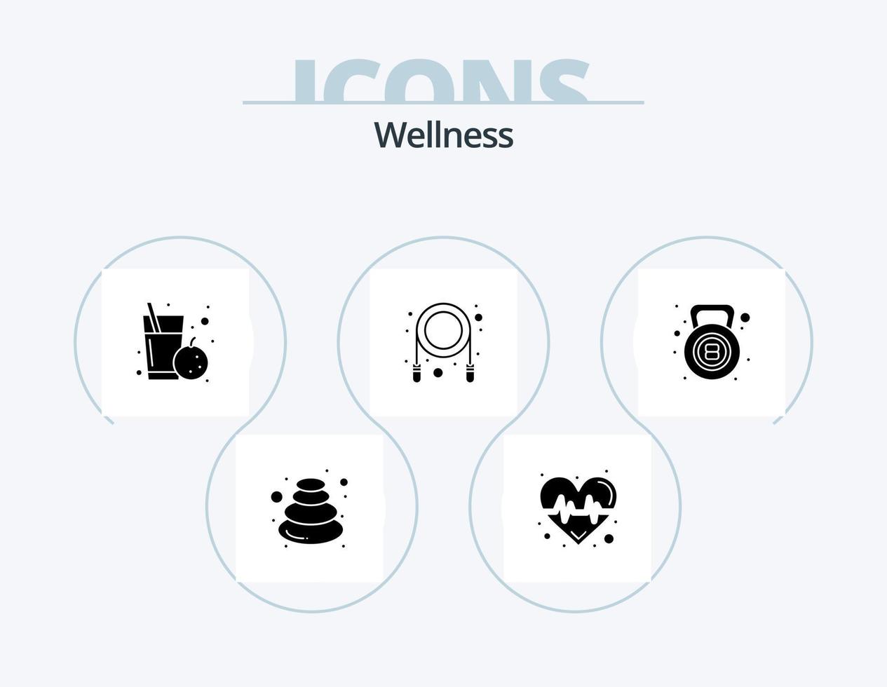 wellness glyf ikon packa 5 ikon design. vattenkokare klocka. hoppar över. vetenskap. rep. hälsa vektor