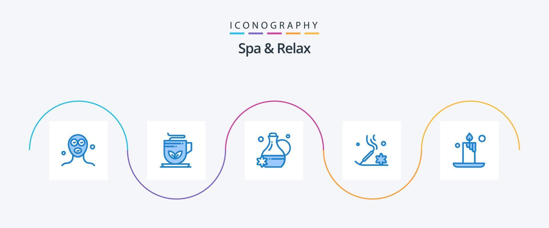 Spa und Relax Blue 5 Icon Pack inklusive Licht. Kerze. florale Essenz. Entspannung. Schönheit vektor