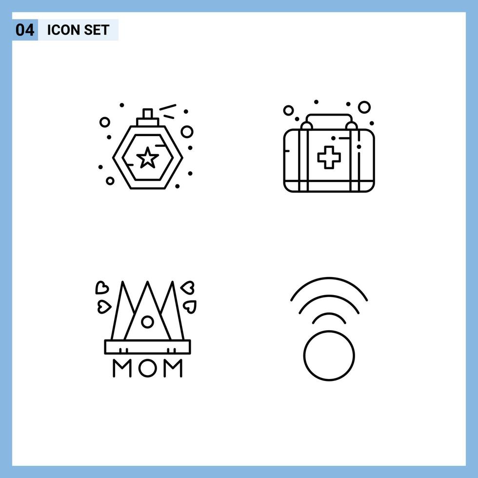 packa av 4 modern fylld linje platt färger tecken och symboler för webb skriva ut media sådan som flaska mor först hjälpa hatt förbindelse redigerbar vektor design element