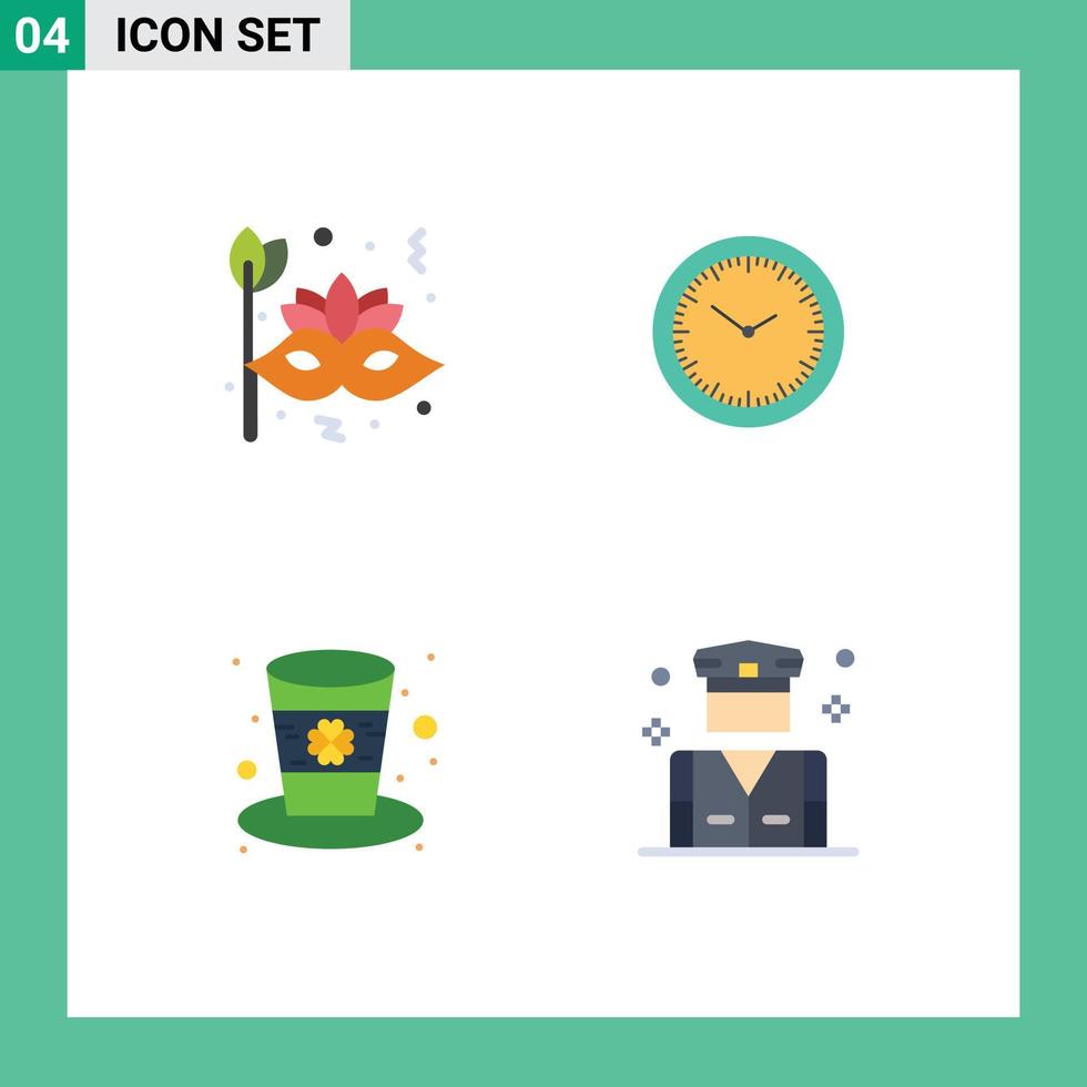 Stock Vector Icon Pack mit 4 Zeilenzeichen und Symbolen für Maskentag Gesichtsuhr irisch editierbare Vektordesign-Elemente