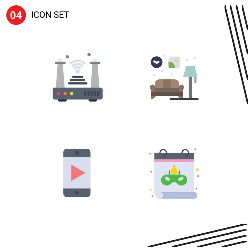 4 flaches Symbolkonzept für mobile Websites und Apps Internet mobile Dinge lebende Video-editierbare Vektordesign-Elemente vektor