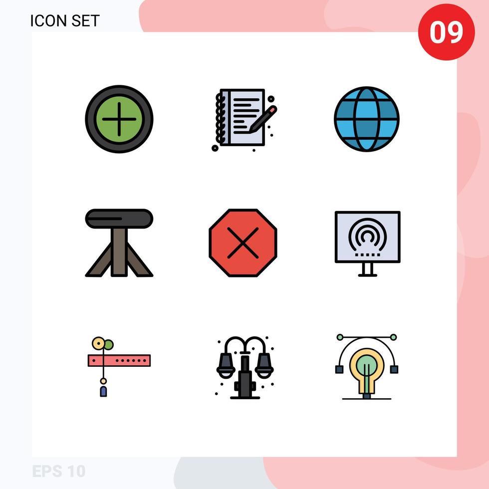 Stock Vector Icon Pack mit 9 Zeilen Zeichen und Symbolen für Desktop löschen Bildungsverbot Möbel editierbare Vektordesign-Elemente