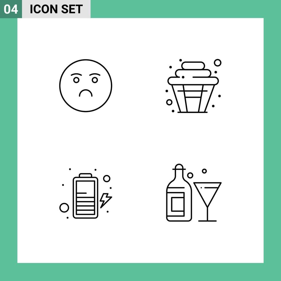 Benutzeroberflächenpaket mit 4 einfachen, gefüllten Linienfarben aus Emoji-Ladung, trauriges, süßes Glas, editierbare Vektordesign-Elemente vektor
