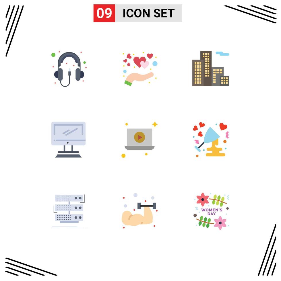 uppsättning av 9 modern ui ikoner symboler tecken för spela pc lägenhet imac övervaka redigerbar vektor design element