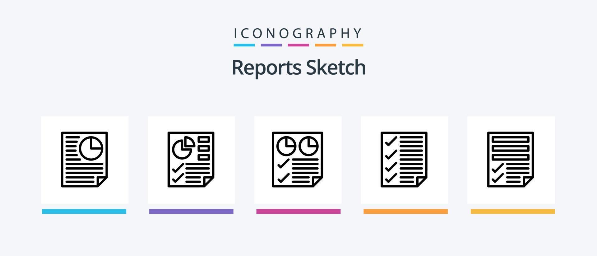 Berichte Sketch Line 5 Icon Pack inklusive Dokument. Riegel. Prüfbericht. zwei. Seite. kreatives Symboldesign vektor
