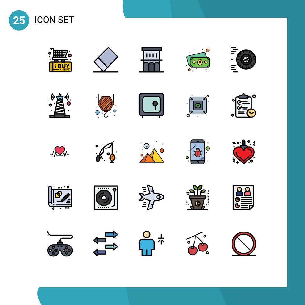 redigerbar vektor linje packa av 25 enkel fylld linje platt färger av teknologi hjul fast egendom rida pengar redigerbar vektor design element