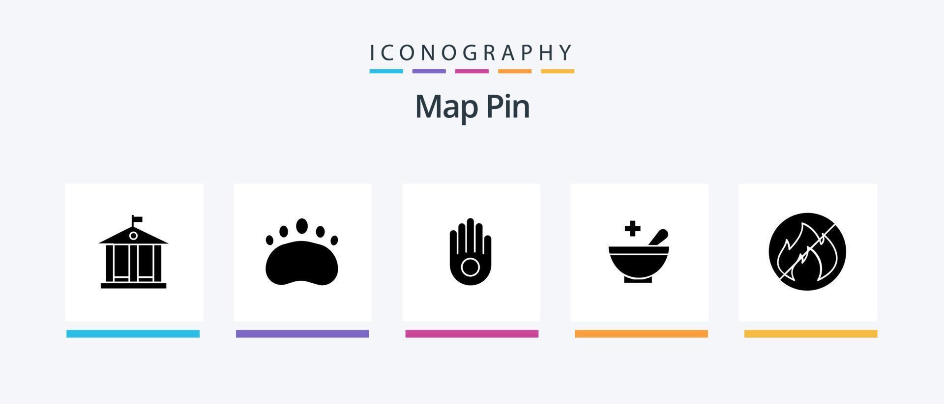 Map Pin Glyph 5 Icon Pack inklusive . Palme. nein. Camping. kreatives Symboldesign vektor