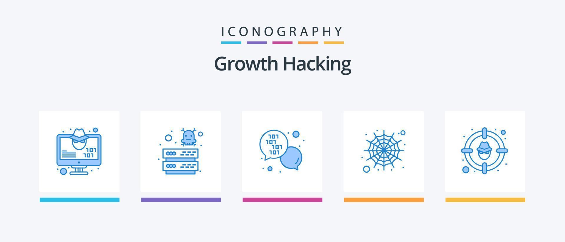 Hacking Blue 5 Icon Pack inklusive Tor. Netz. Virus. Spinne. Botschaft. kreatives Symboldesign vektor