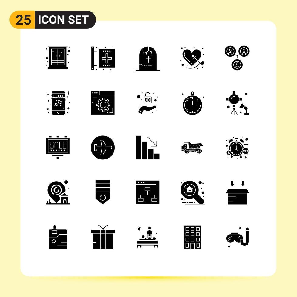 piktogram uppsättning av 25 enkel fast glyfer av hjärtan bruten form religion halloween redigerbar vektor design element