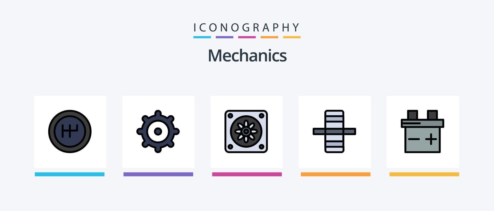 Mechaniklinie gefüllt 5 Icon Pack einschließlich . Detail. Mechanik. Rad. kreatives Symboldesign vektor