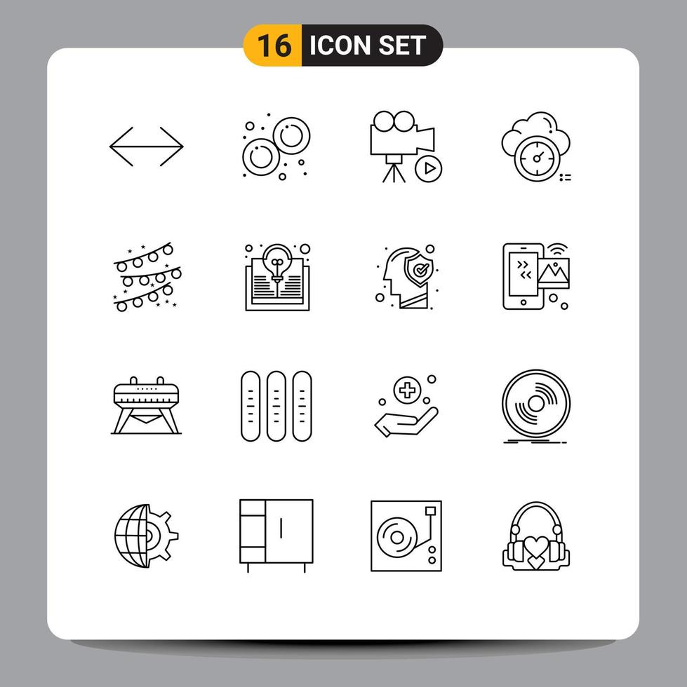 satz von 16 modernen ui-symbolen symbole zeichen für ammern timer kamerazeit video editierbare vektordesignelemente vektor
