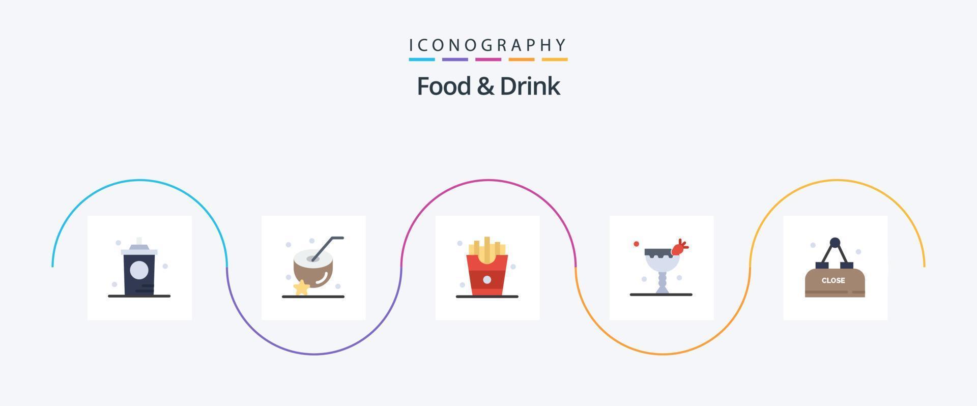Essen und Trinken Flat 5 Icon Pack inklusive Essen. Cocktail. Getränk. Lebensmittel vektor